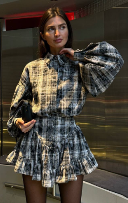 AURORA | Lantern Sleeve Shirt and Ruffled Skirt Set