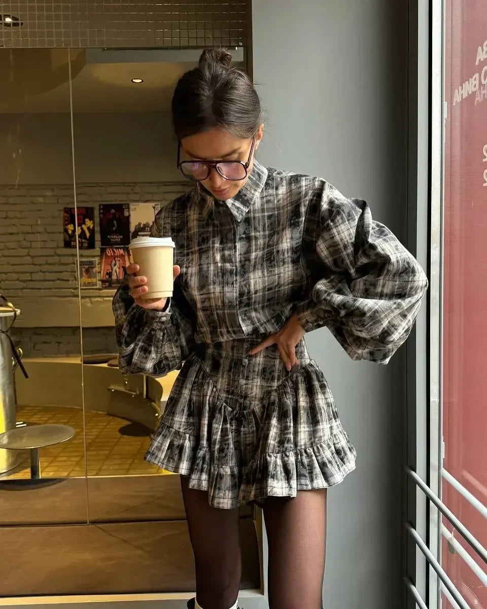 AURORA | Lantern Sleeve Shirt and Ruffled Skirt Set