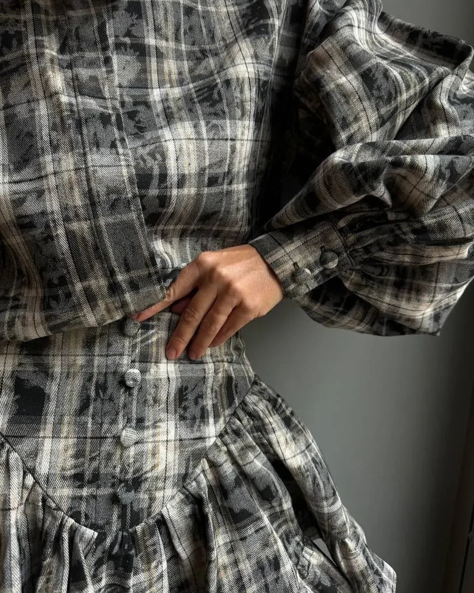 AURORA | Lantern Sleeve Shirt and Ruffled Skirt Set