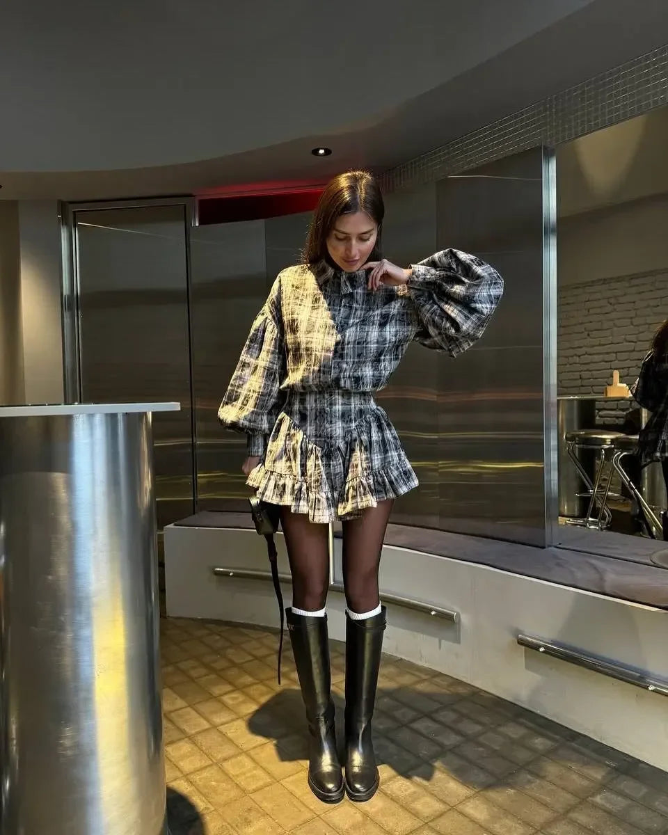 AURORA | Lantern Sleeve Shirt and Ruffled Skirt Set