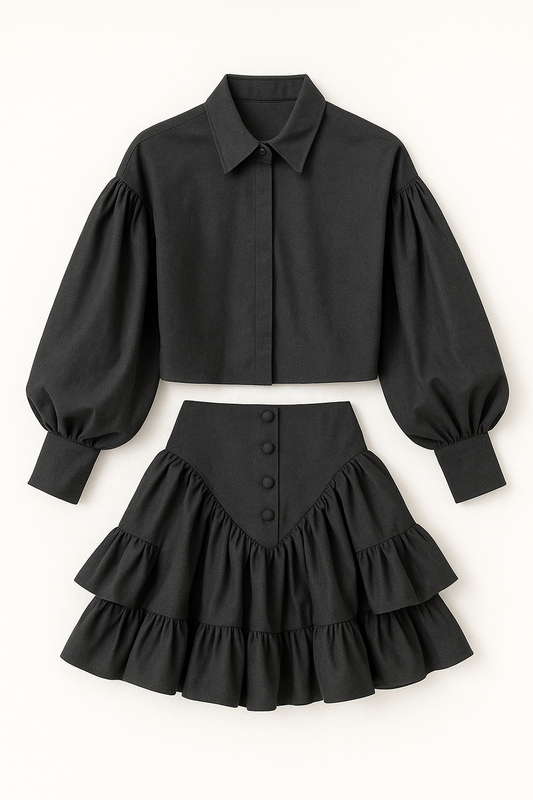 AURORA | Lantern Sleeve Shirt and Ruffled Skirt Set